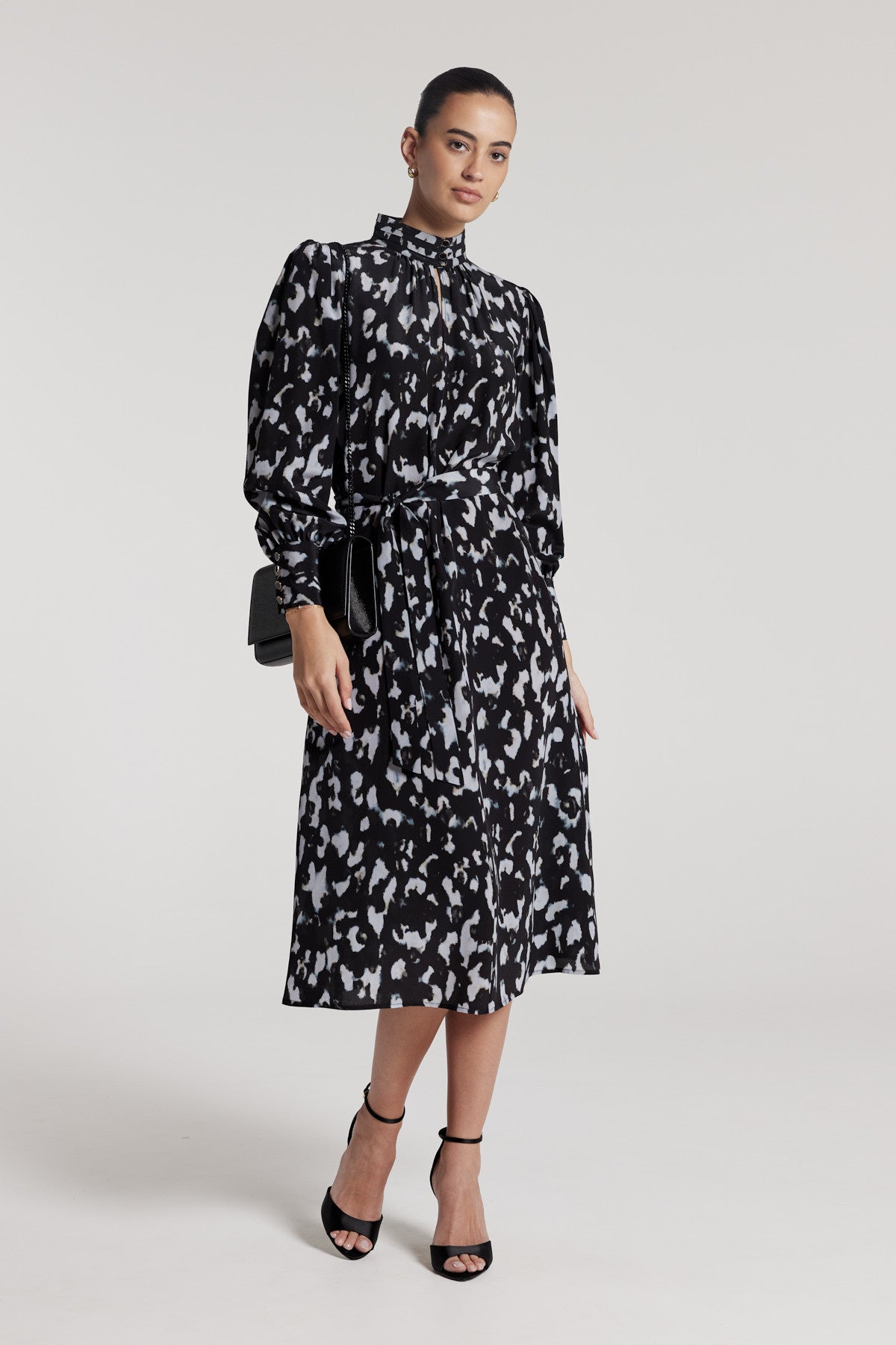 Lucinda Silk Dress Black Grey Perri Cutten