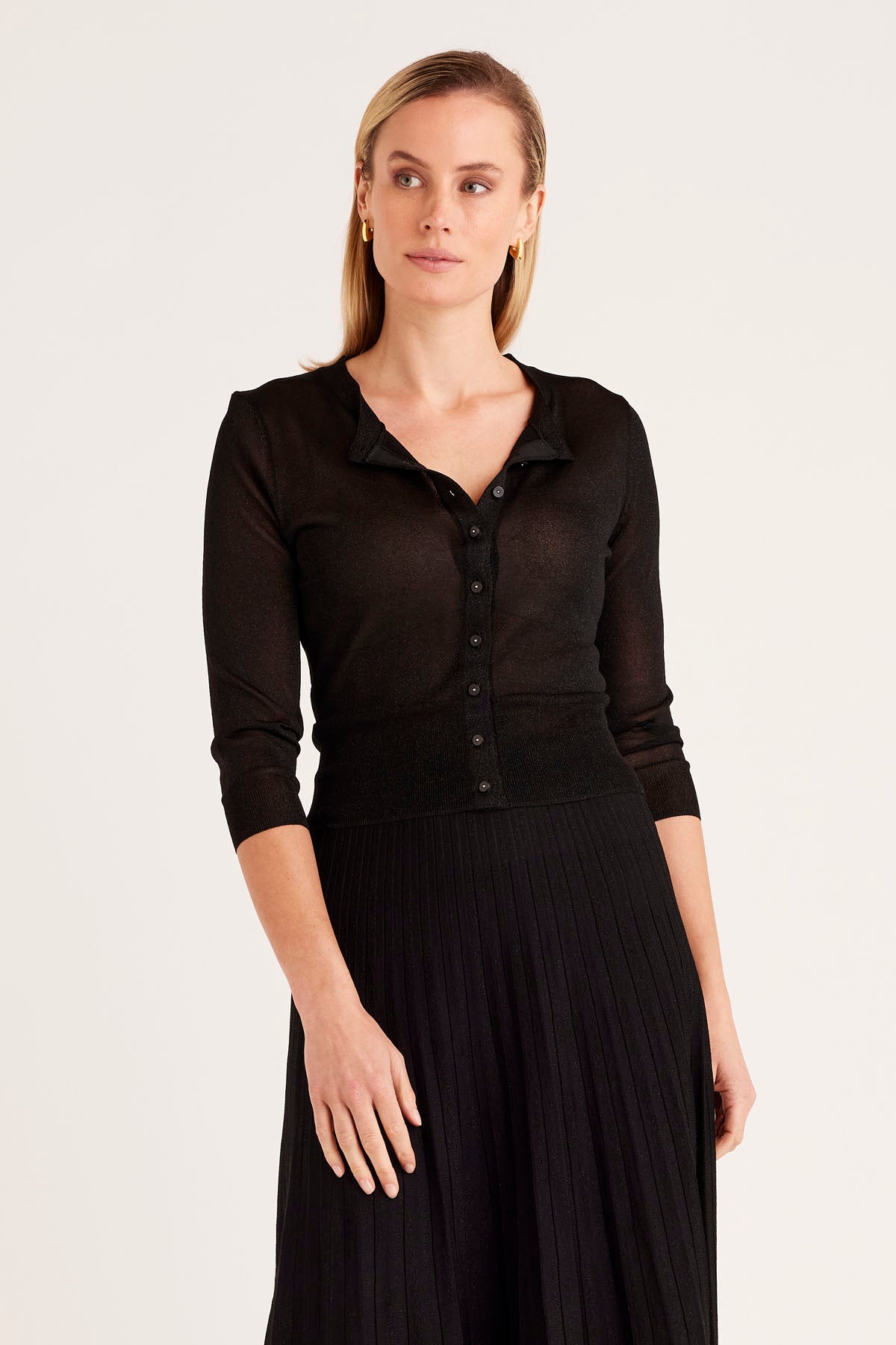 Black lurex cardigan top