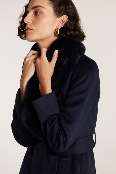Fur Collar Coat - Navy-Perri Cutten
