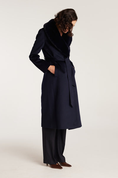 Fur Collar Coat - Navy-Perri Cutten