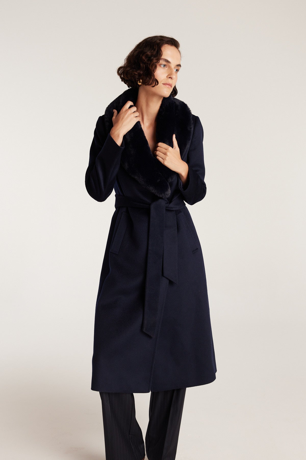 Fur Collar Coat - Navy-Perri Cutten