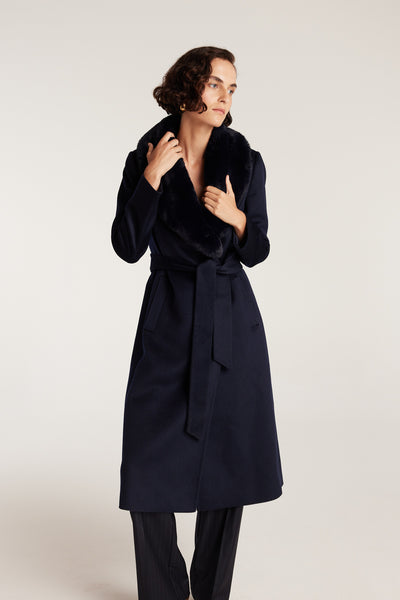Fur Collar Coat - Navy-Perri Cutten