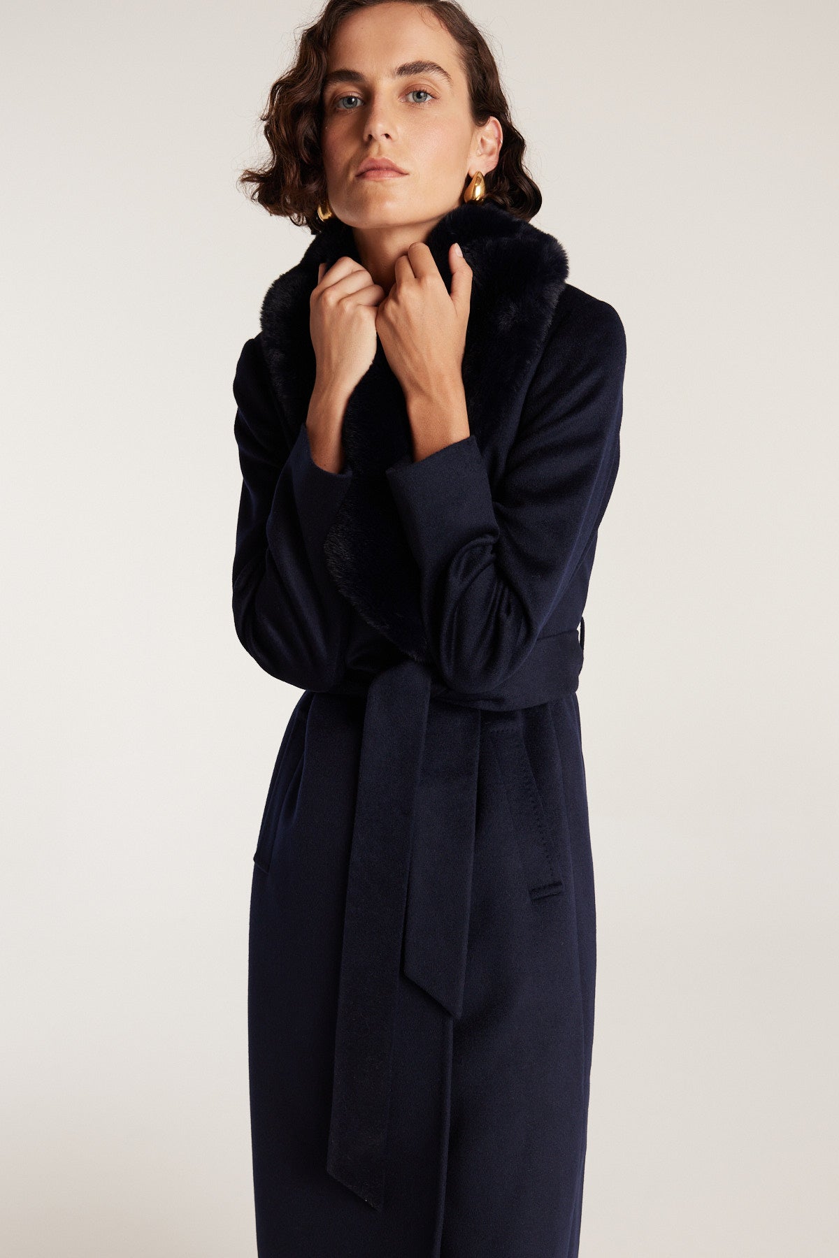 Fur Collar Coat - Navy-Perri Cutten