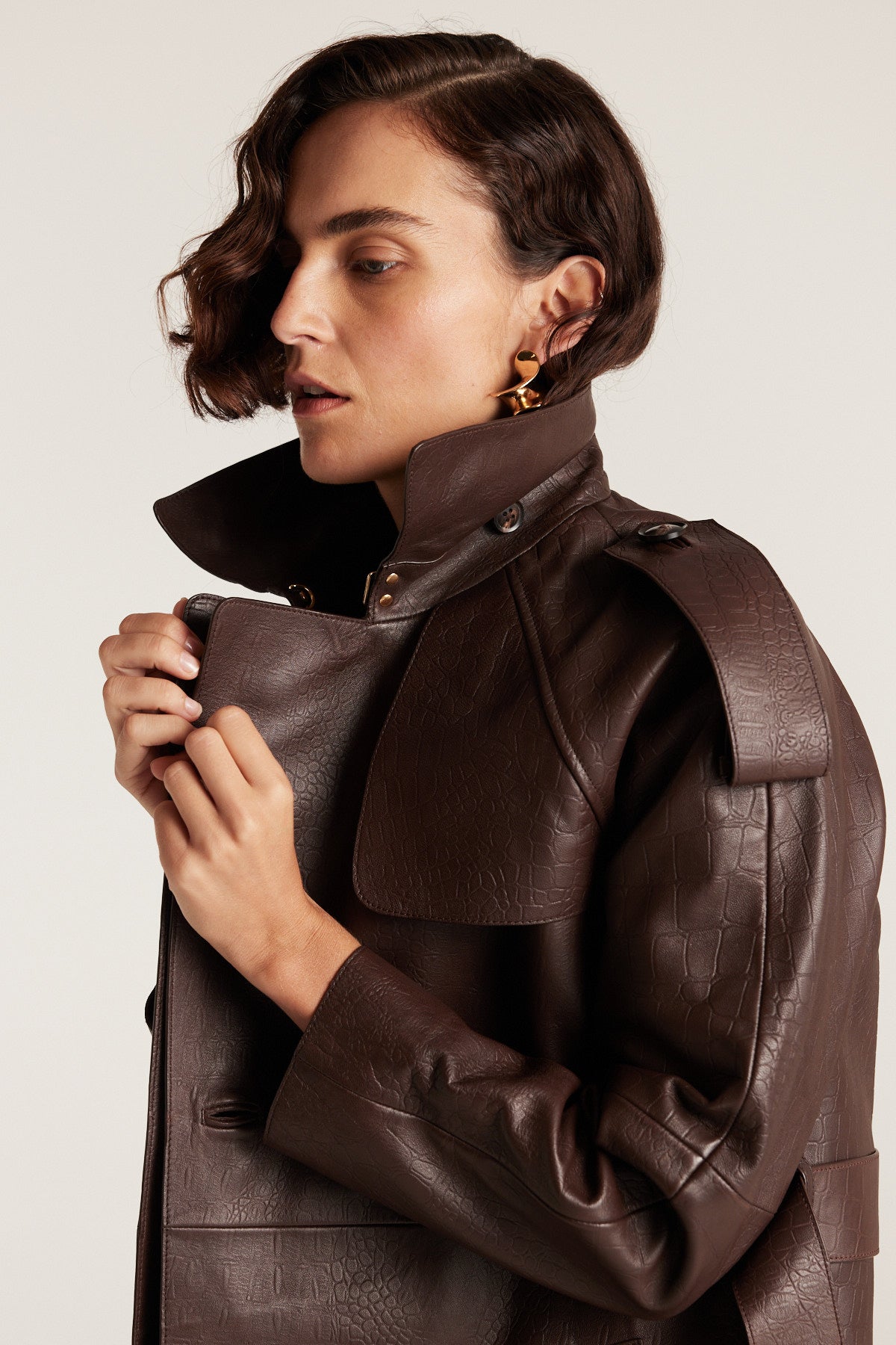 Croc Leather Trench - Chocolate-Perri Cutten