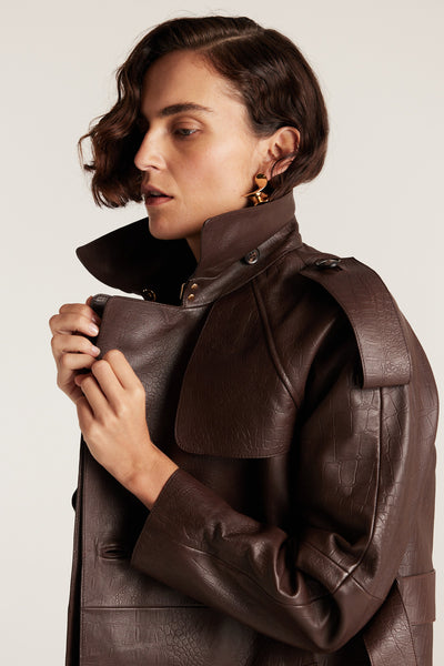 Croc Leather Trench - Chocolate-Perri Cutten