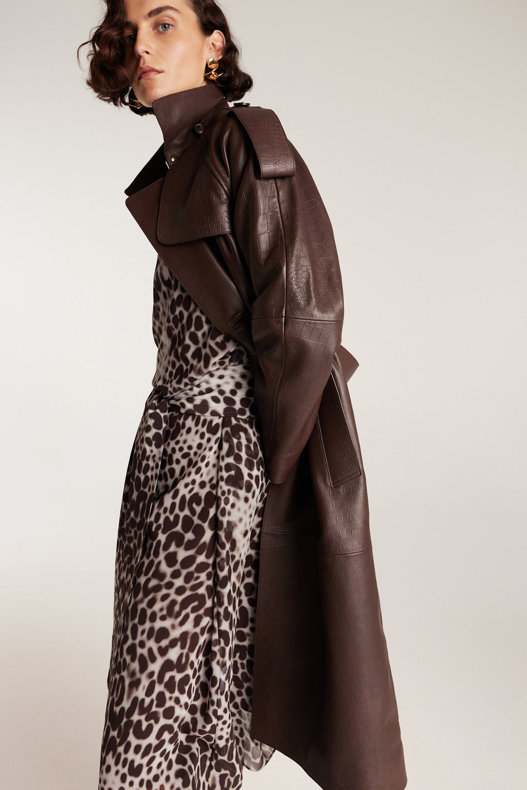 Croc Leather Trench - Chocolate - Perri Cutten
