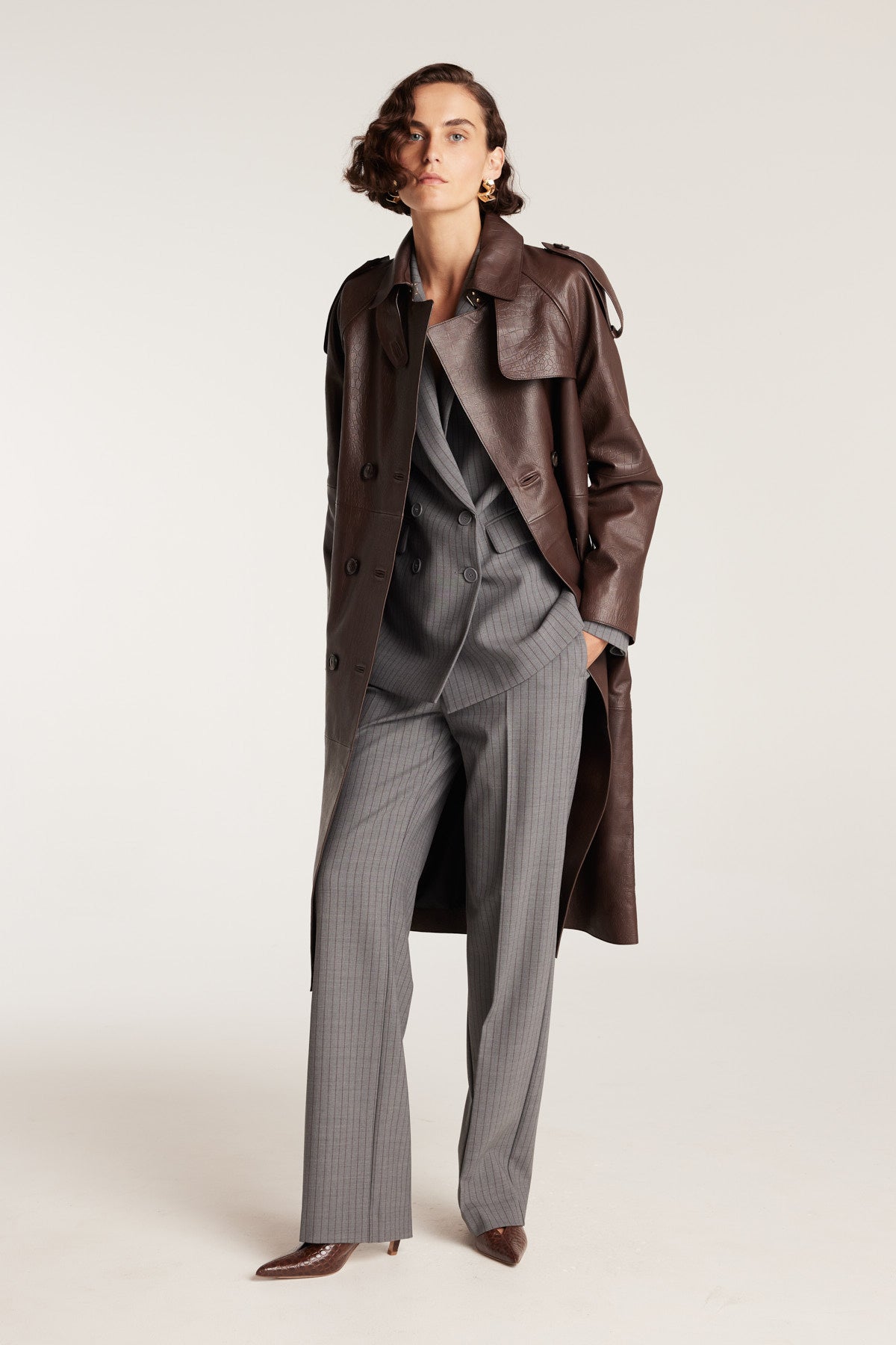 Croc Leather Trench - Chocolate-Perri Cutten