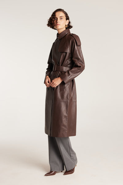 Croc Leather Trench - Chocolate-Perri Cutten