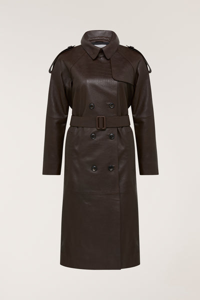 Croc Leather Trench - Chocolate-Perri Cutten