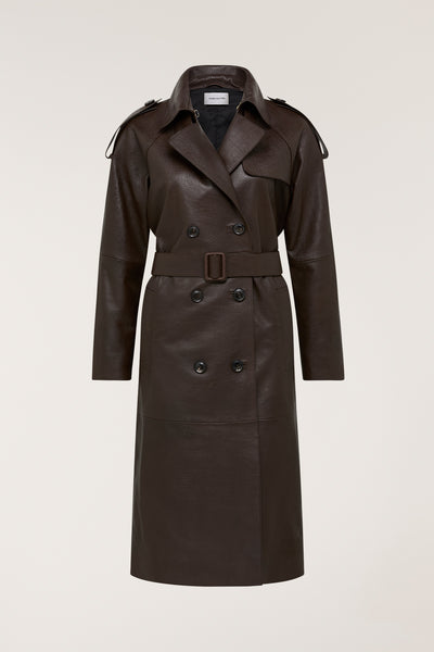Croc Leather Trench - Chocolate-Perri Cutten