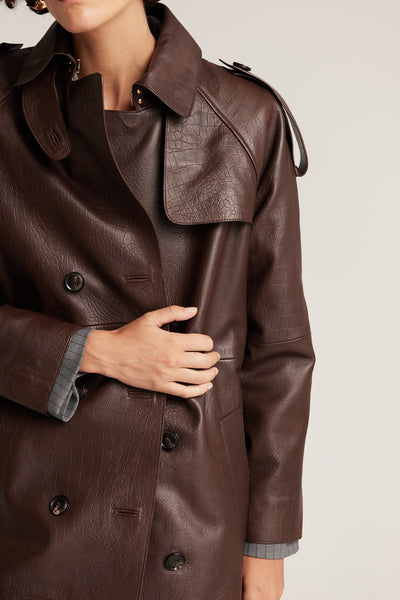 Croc Leather Trench - Chocolate-Perri Cutten