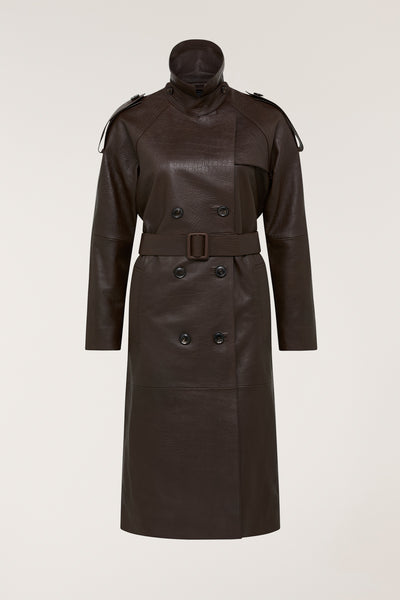Croc Leather Trench - Chocolate-Perri Cutten