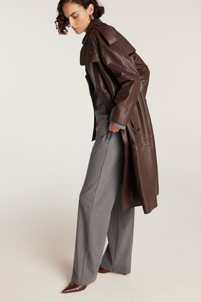 Croc Leather Trench - Chocolate-Perri Cutten