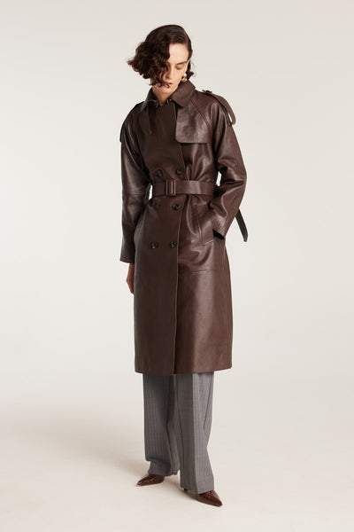 Croc Leather Trench - Chocolate-Perri Cutten