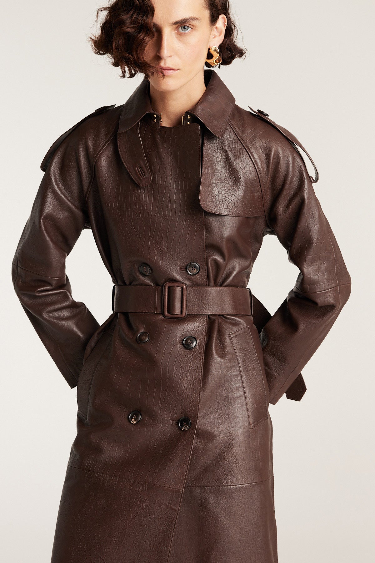Croc Leather Trench - Chocolate-Perri Cutten