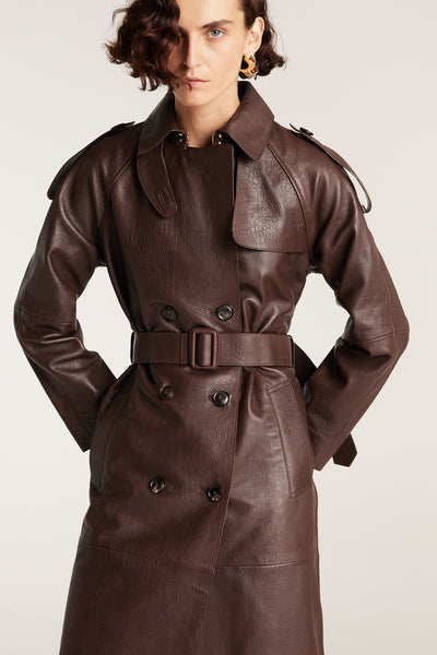 Croc Leather Trench - Chocolate-Perri Cutten