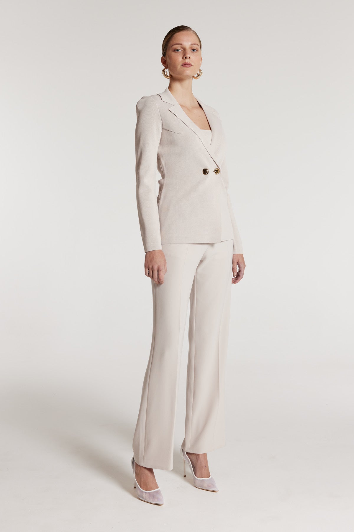 Crepe Knit Jacket - Oyster-Perri Cutten