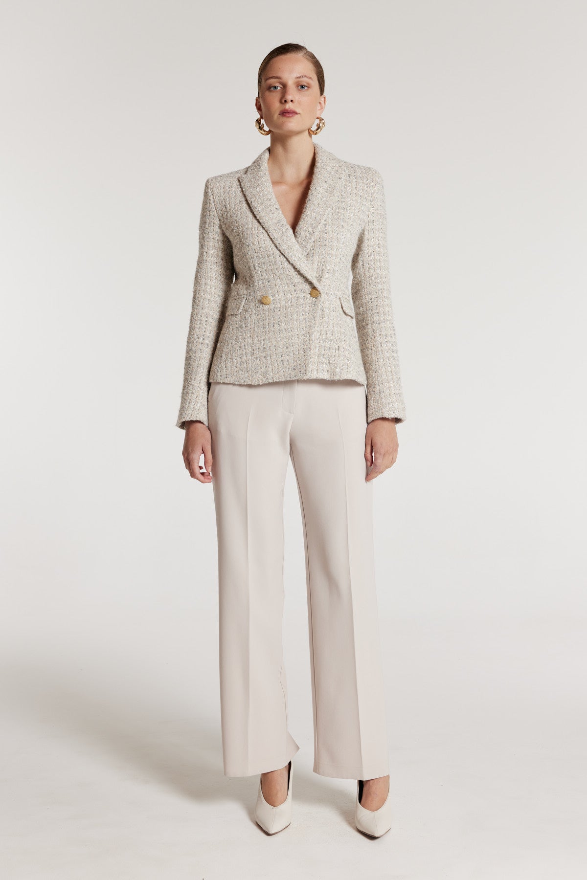 Tweed Suit Jacket - Ivory/Grey-Perri Cutten