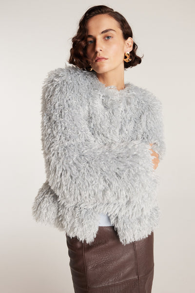 Faux Fur Jacket - Pale Blue-Perri Cutten