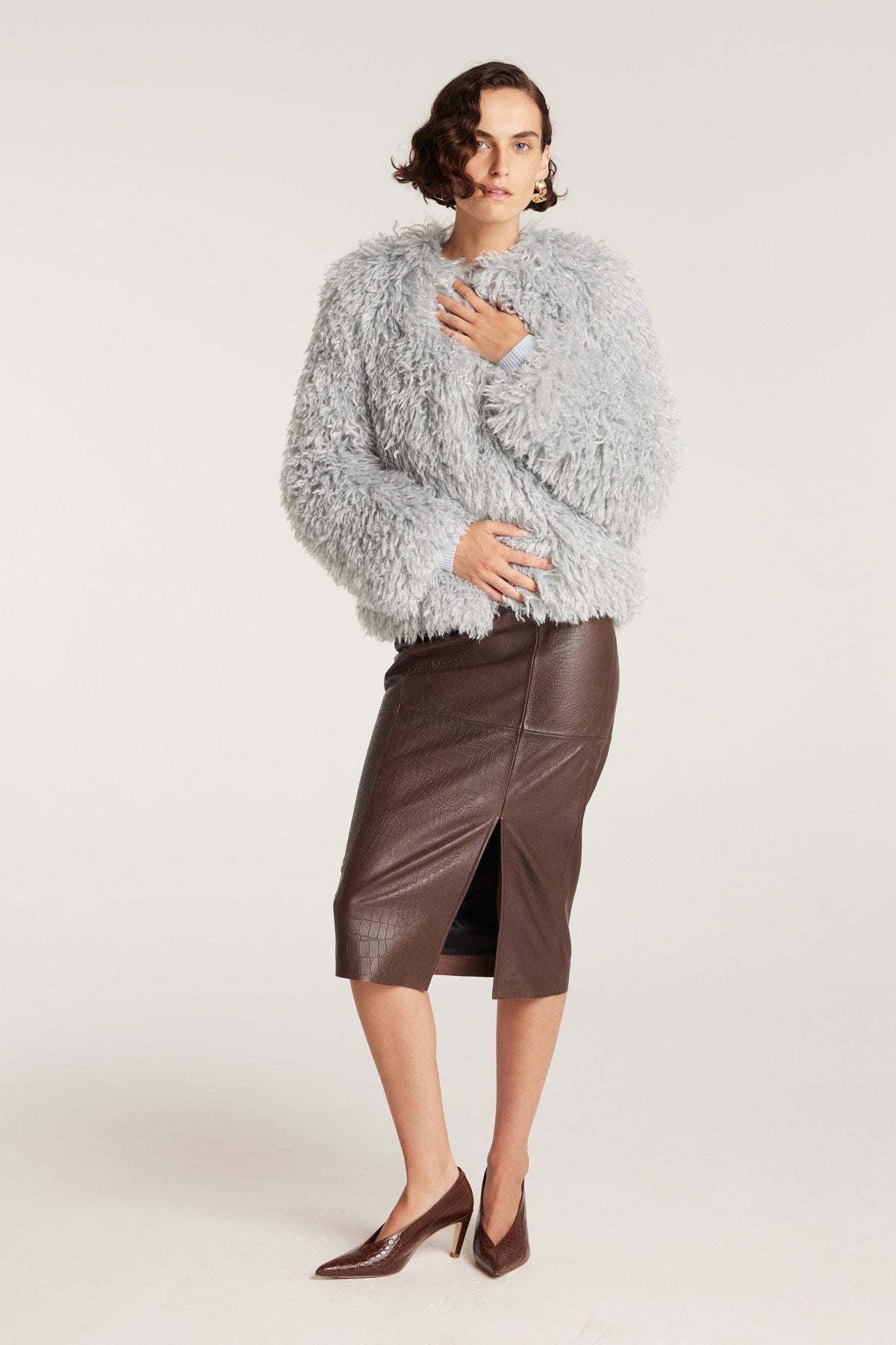 Faux Fur Jacket - Pale Blue-Perri Cutten