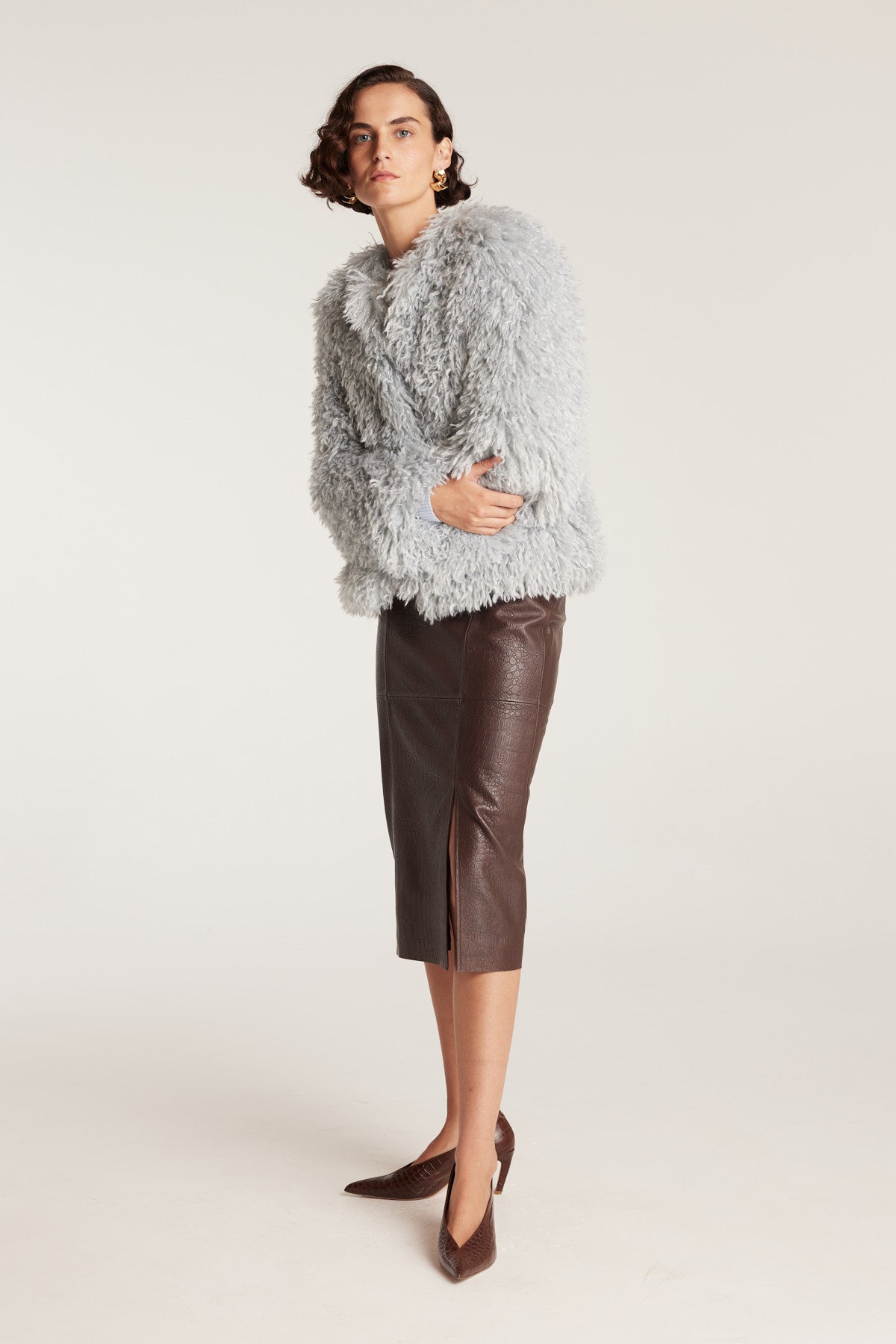 Faux Fur Jacket - Pale Blue-Perri Cutten