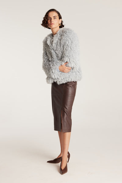Faux Fur Jacket - Pale Blue-Perri Cutten