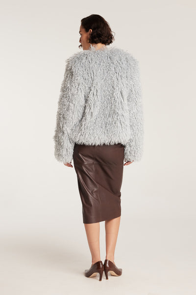 Faux Fur Jacket - Pale Blue-Perri Cutten