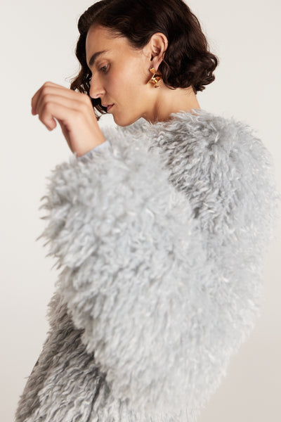 Faux Fur Jacket - Pale Blue-Perri Cutten