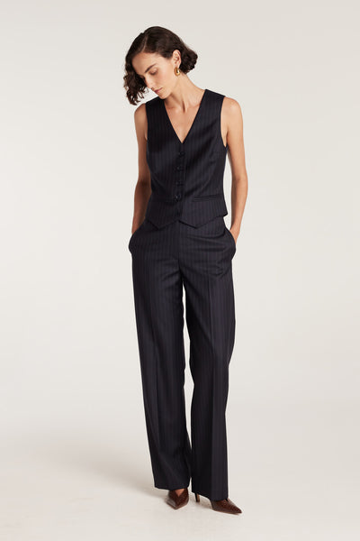 Pinstripe Waistcoat - Navy/White-Perri Cutten