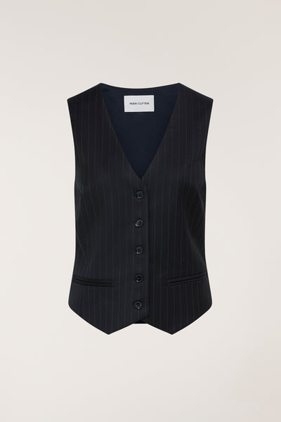 Pinstripe Waistcoat - Navy/White-Perri Cutten