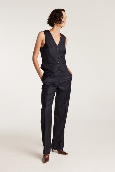Pinstripe Waistcoat - Navy/White-Perri Cutten