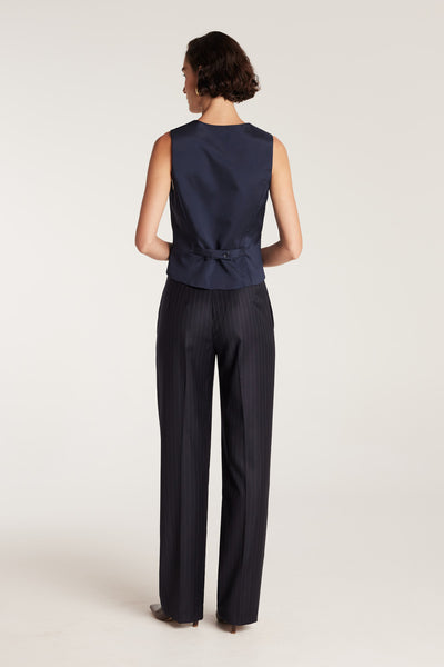 Pinstripe Waistcoat - Navy/White-Perri Cutten