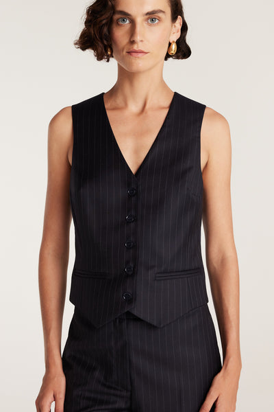 Pinstripe Waistcoat - Navy/White-Perri Cutten