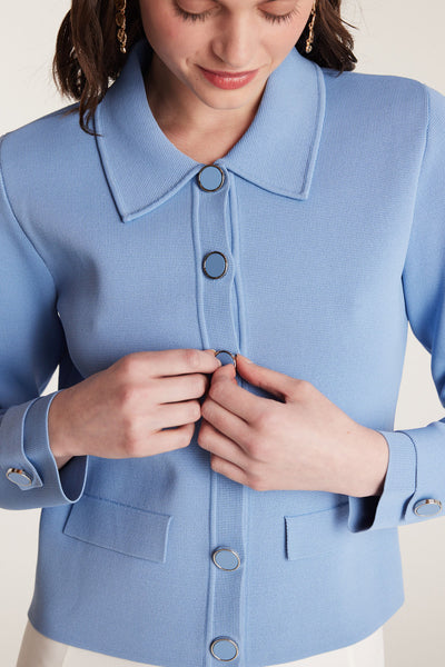 Milano Crepe Knit Jacket - Powder Blue-Perri Cutten