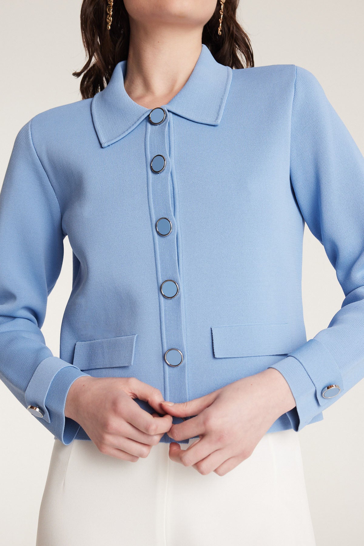 Milano Crepe Knit Jacket - Powder Blue-Perri Cutten