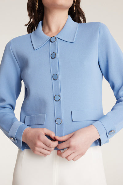 Milano Crepe Knit Jacket - Powder Blue-Perri Cutten