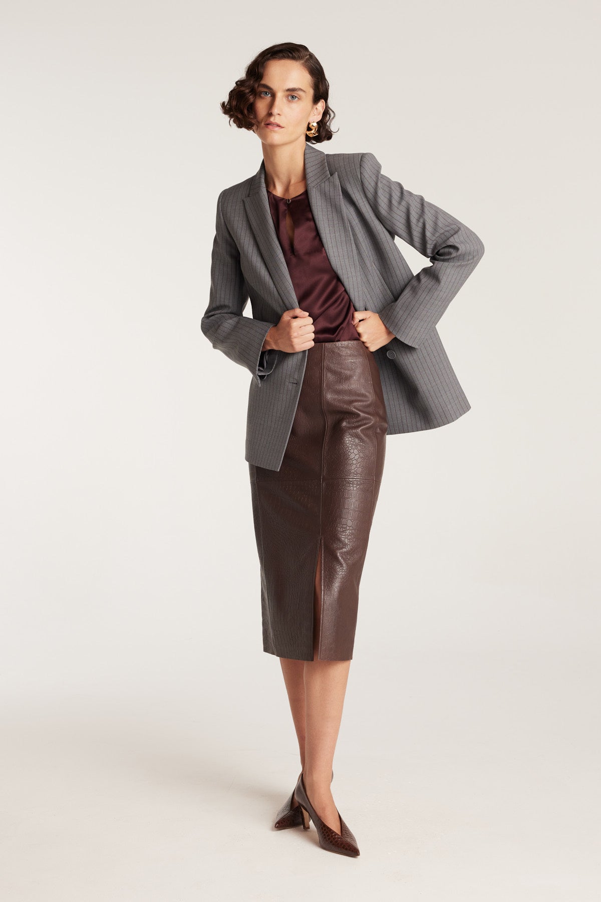 Croc Leather Skirt - Chocolate-Perri Cutten