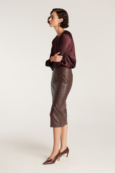 Croc Leather Skirt - Chocolate-Perri Cutten