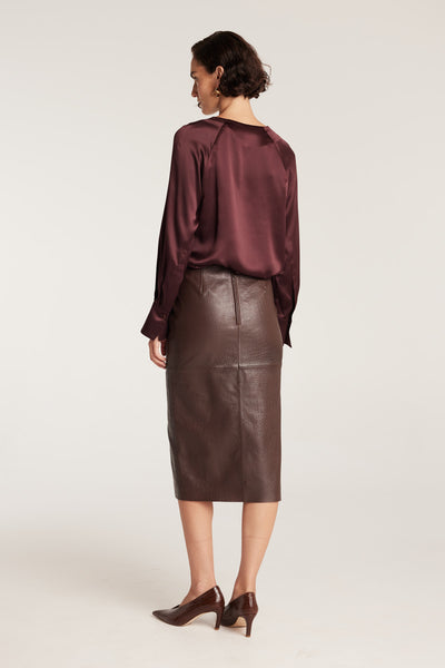 Croc Leather Skirt - Chocolate-Perri Cutten