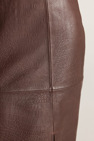 Croc Leather Skirt - Chocolate-Perri Cutten