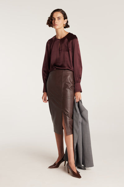Croc Leather Skirt - Chocolate-Perri Cutten