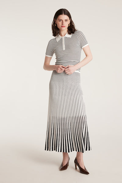 Pointelle Knit Skirt - White/Black-Perri Cutten