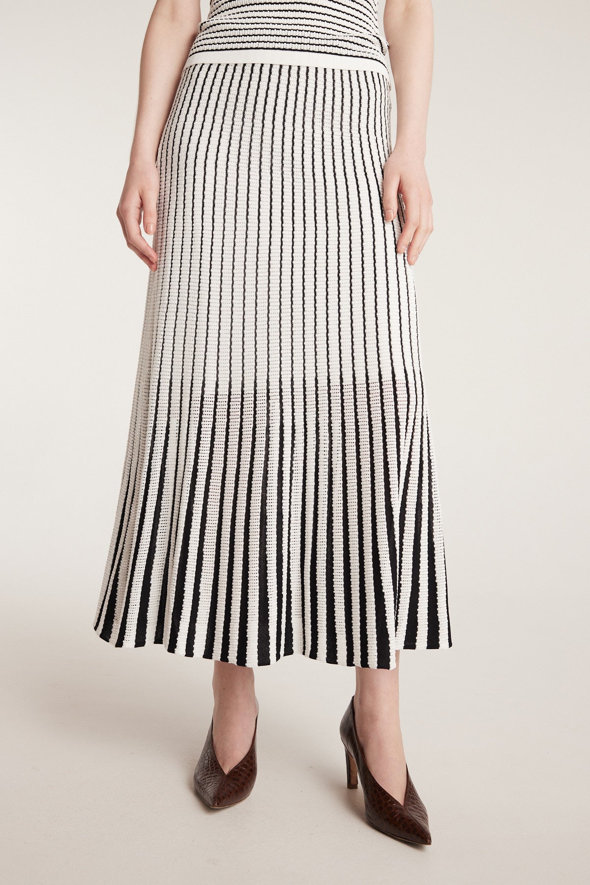 Pointelle Knit Skirt - White/Black-Perri Cutten