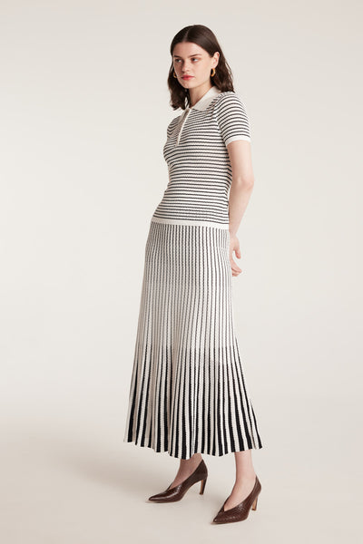 Pointelle Knit Skirt - White/Black-Perri Cutten