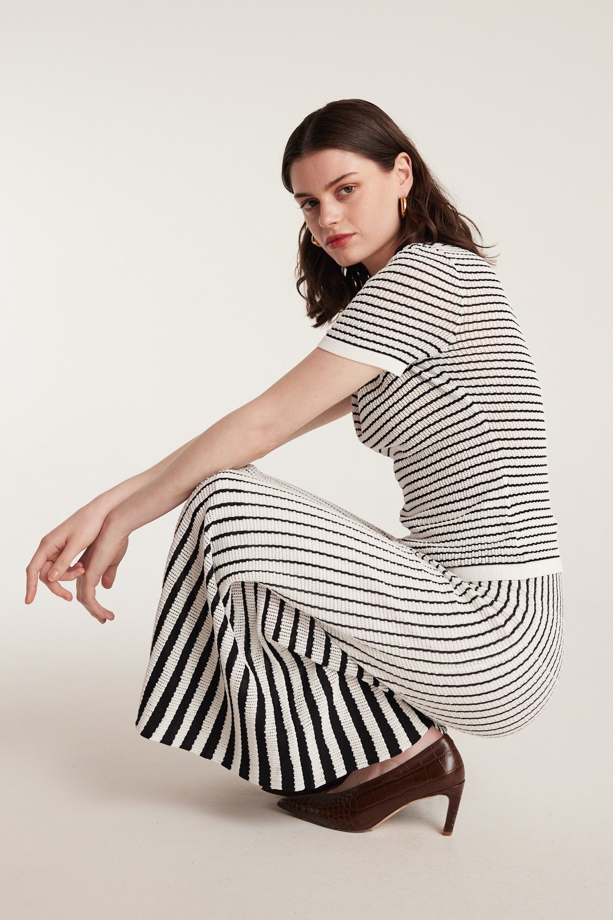 Pointelle Knit Skirt - White/Black-Perri Cutten