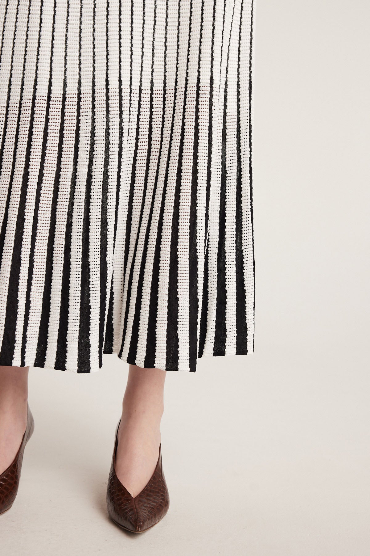 Pointelle Knit Skirt - White/Black-Perri Cutten