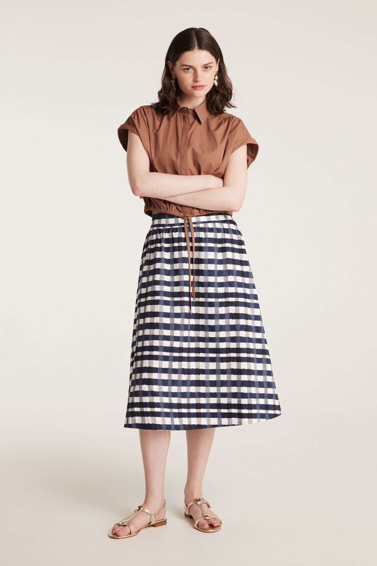 Gingham Cotton Skirt - Indigo-Perri Cutten
