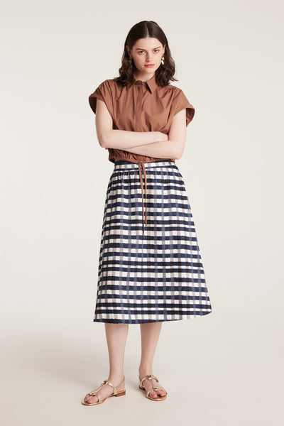 Gingham Cotton Skirt - Indigo-Perri Cutten