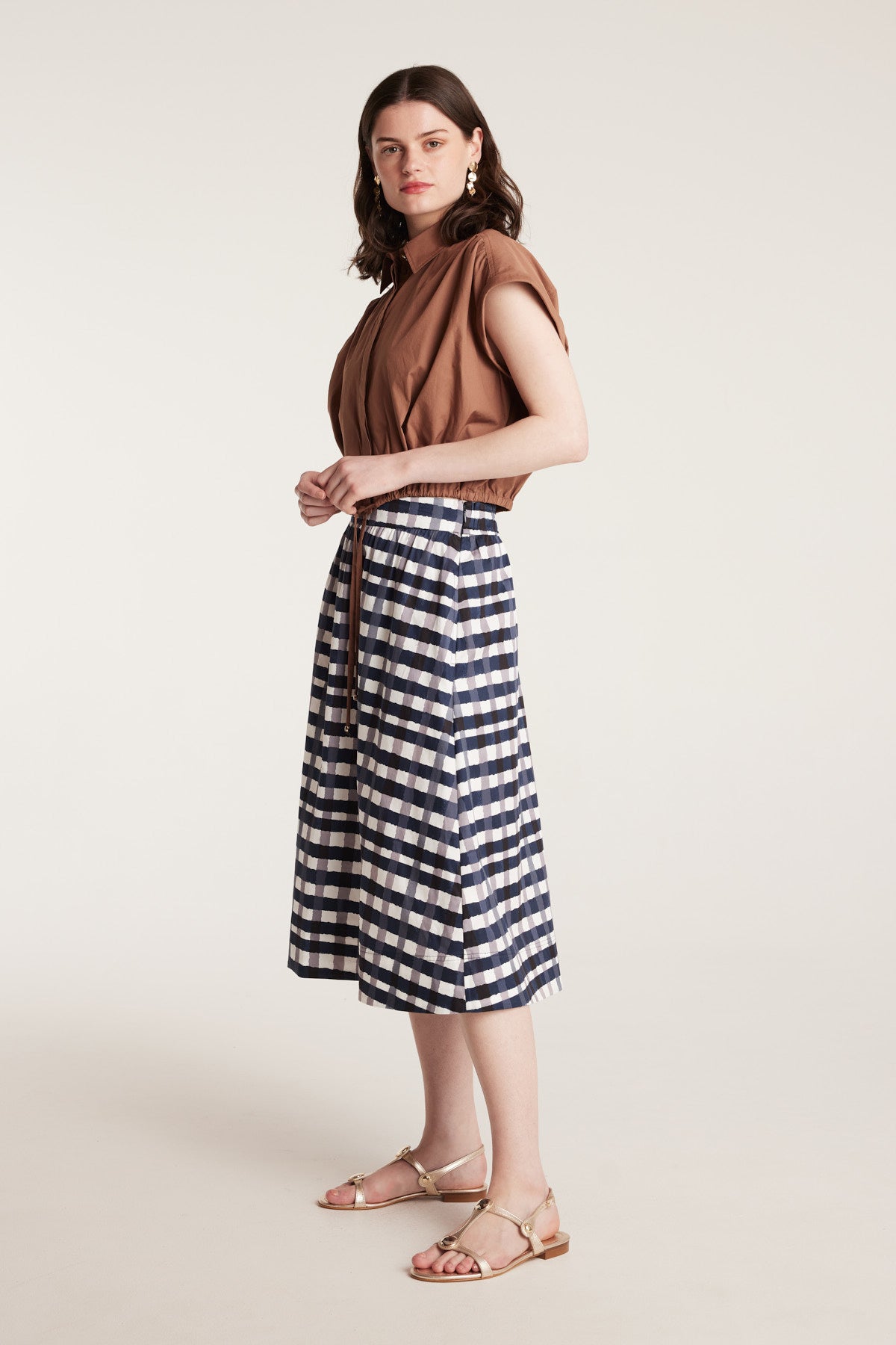 Gingham Cotton Skirt - Indigo-Perri Cutten