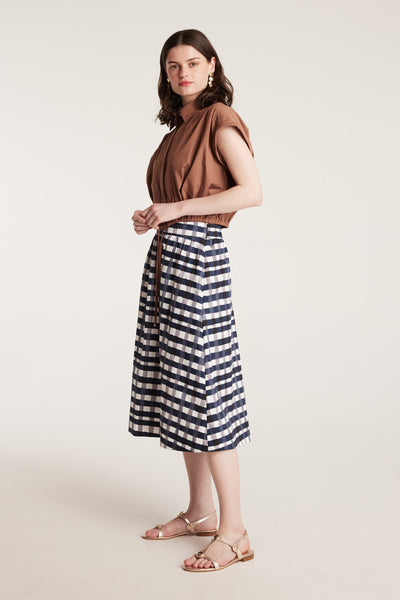 Gingham Cotton Skirt - Indigo-Perri Cutten